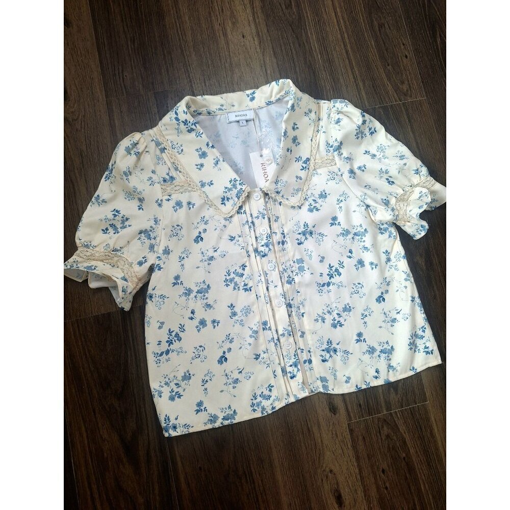 NWT Rihos Floral Lace Cottagecore Blouse Size L - Picture 3 of 9